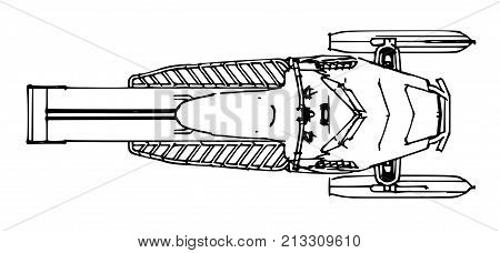 Snowmobile. Vector illustration in a hand-made style. Types of equipment from different sides.