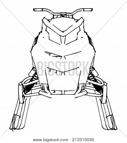 Snowmobile. Vector illustration in a hand-made style. Types of equipment from different sides.