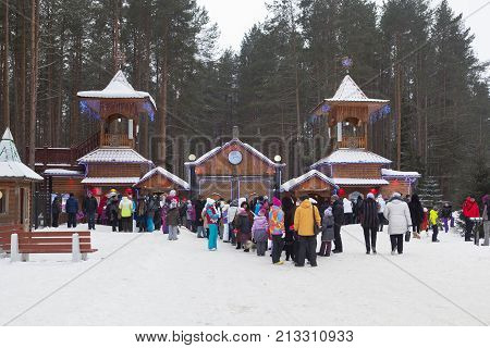 Velikiy Ustyug, Vologda region, Russia - January 4, 2014: Queue on the fiefdom Father Frost