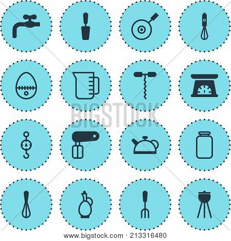Editable Pack Of Handmixer, Teakettle, Spatula Elements.  Vector Illustration Of 16 Kitchenware Icons.