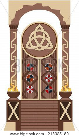 Ancient Gate of the Valhalla on a white background. Vector illustration