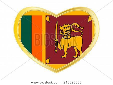 Sri Lankan national official flag. Patriotic symbol banner element background. Correct colors. Flag of Sri Lanka in heart shape isolated on white background. Golden frame. Vector
