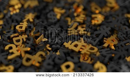 stack of currency signs. conceptual illustration background in 3d. suitable for economy and finance themes.
