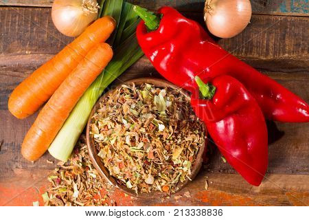 Dry Vegetable Mix For Preparation Of Traditional Indonesian Rice Dish Nasi Goreng