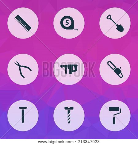 Includes Icons Such As Ruler, Bolt, Screw And Other.  Handtools Icons Set.