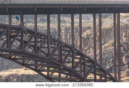 Base Jumper Leaps from Perrine Bridge in Twin Falls Idaho