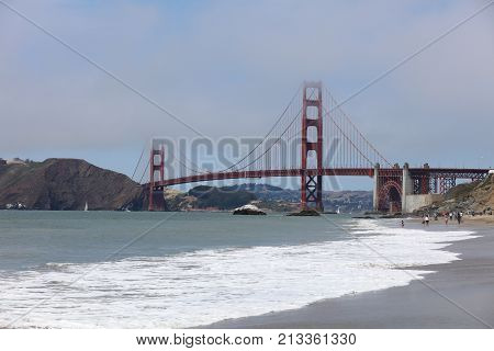 San Francisco, USA - June 24, 2017: Golden Gate Bridge from Baker Beach in San Francisco. California. USA