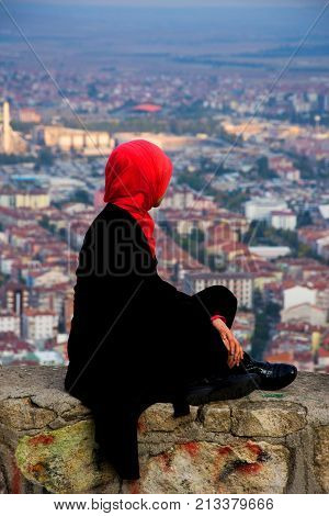 muslim women looking from the Afyon castle
