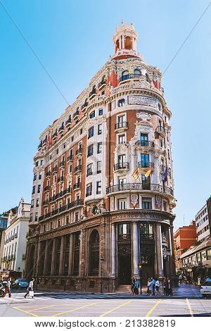 Valencia, Spain - September, 2017. The headquarters of the Bank of Valencia, at the city of Valencia. The Bank of Valencia is the sixth bank in Spain and was founded in 1900.