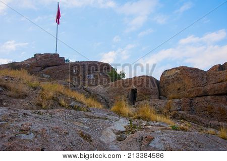 tukish flag on the top of the Afyon castle