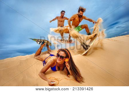 Kitesurfers party freestyle at dunes