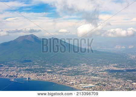 Gulf of Naples and Vesuvius scenic panoramic view from Faito mountain