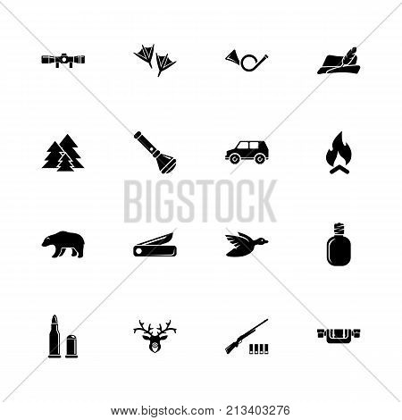 Hunting icons - Expand to any size - Change to any colour. Flat Vector Icons - Black Illustration on White Background.