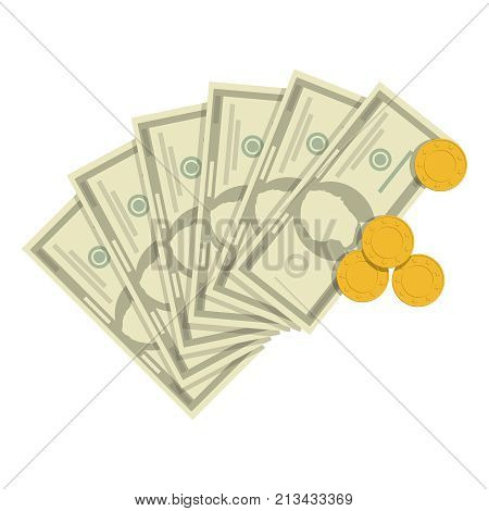 Several dollar bills and gold coins. The concept of business. Vector illustration.