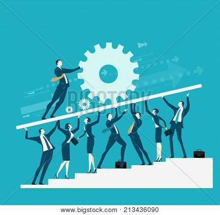 Business team support the base for the leader, who is moving the gear. Working together, support and delivery concept.