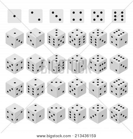 3d Dice Combinations Cube Variation Random Set Isometric View Gaming Game Element Design Casino Sign. Vector illustration of Combination Bone