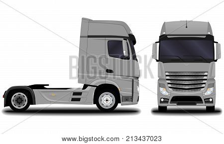 realistic gray truck. front view; side view.