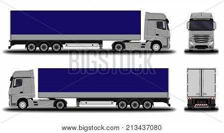 realistic truck. front view; side view; back view.