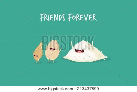 Vegan protein funny set of vector chatacters. Healsy food. vagalife