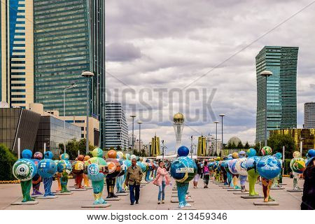 Astana, Kazakhstan - August 10, 2017: Art installation of different countries of the world on EXPO in Astana.