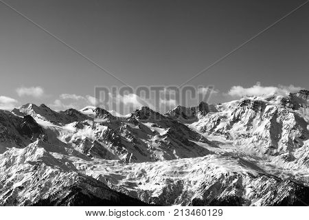 Black And White Snow Winter Mountains In Nice Sunny Day