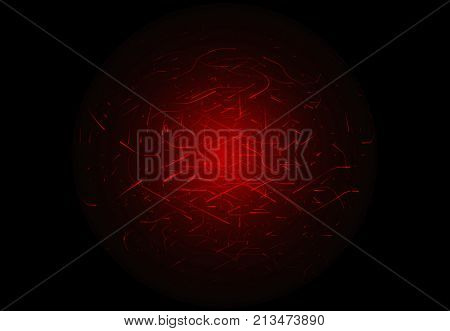 Glowing high energy particles flowing inside a sphere isolated over black background