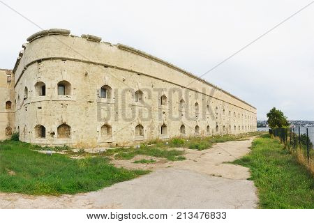 Mikhailovskaya battery fortification on the coast of the city of Sevastopol to protect the naval dockyard from attack from the sea