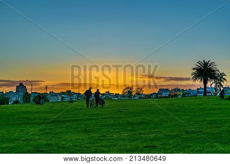Waterfront Park At Sunset, Montevideo, Uruguay