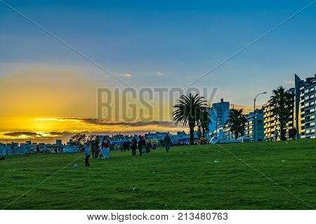 Waterfront Park At Sunset, Montevideo, Uruguay