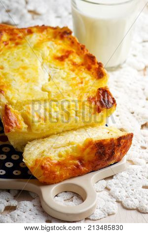 Cheese cake achma traditional Georgian pie . style rustic. selective focus
