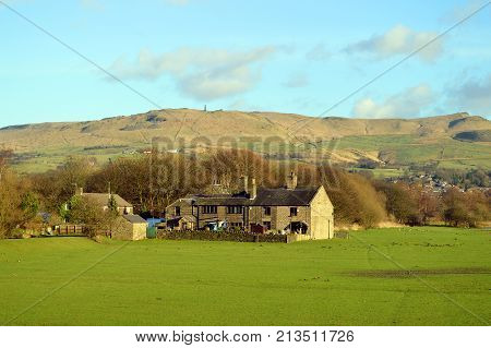 Friezland; Saddleworth; Greater Manchester; England; Europe - December 29 2013 : Farmhouse in Friezland in the Peak District National Park