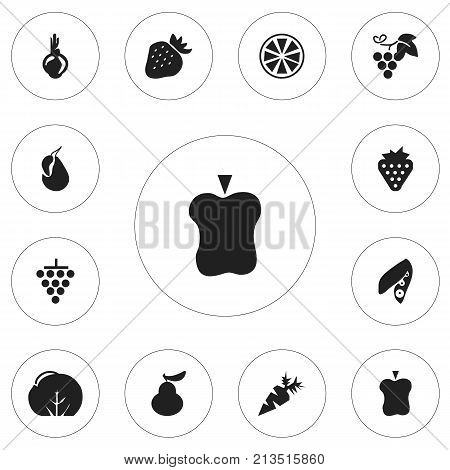 Set Of 12 Editable Fruits Icons. Includes Symbols Such As Bitten, Sativum, Merlot And More