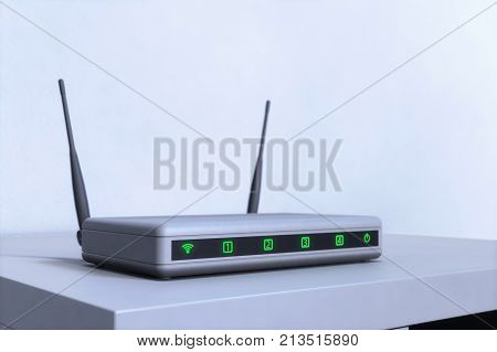 an internet router with green LEDs (3d rendering)