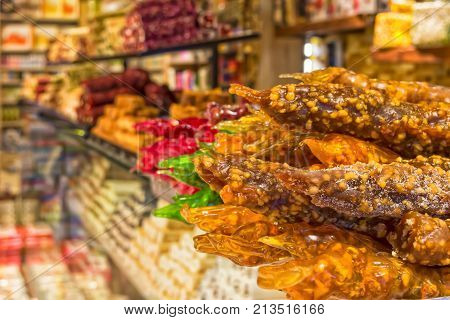 Traditional turkish sweets churchchel detailed - Kemer Turkey.