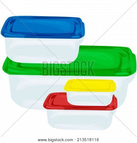Green and blue plastic container for foods, isolated on white background