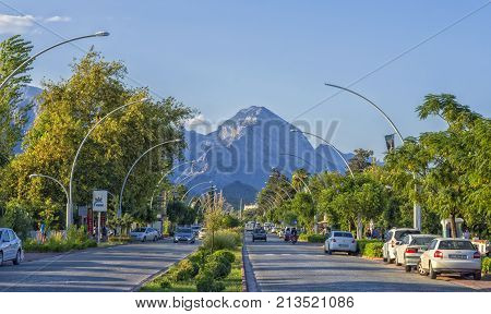 KEMER TURKEY - Oct 3 2017: Ataturk Bulvari roads in Kemer town