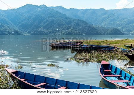 lake in Pokhara, Nepal on a sunny day
