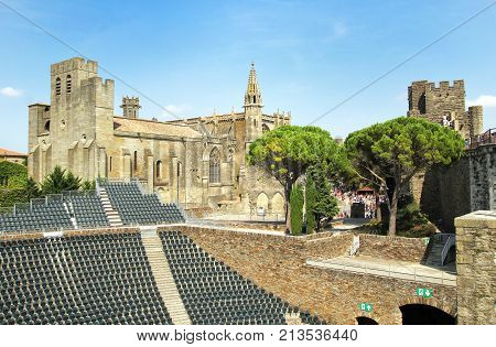 Carcassonne, Languedoc-roussillon, France - August 24 2017: The Amphitheatre In The Medieval French