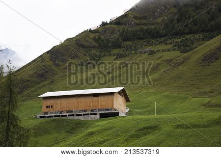 Villages Of Tschlin And Ramosch At Beside Road Between Go To Samnaun