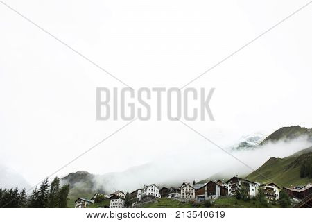 Villages Of Tschlin And Ramosch At Beside Road Between Go To Samnaun In Switzerland