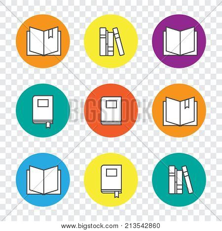 Colorful Education Icons Set With Line Books