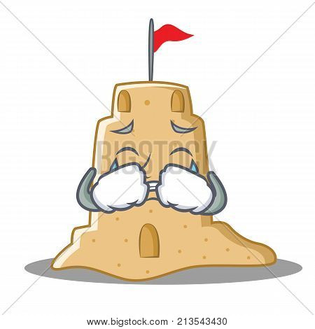 Crying sandcastle character cartoon style vector illustration
