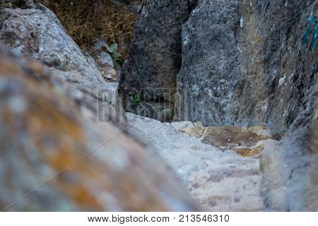 Stone stariway in the castle of Afyon in Turkey