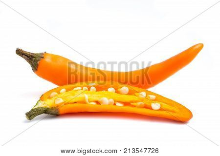 Fresh Yellow chili papper on white background.