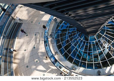 Tourists Inside Of Reichstag Dome In Berlin