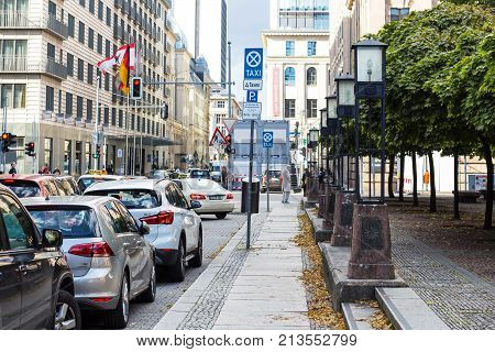 Car Traffic On Charlottenstrasse Street In Berlin