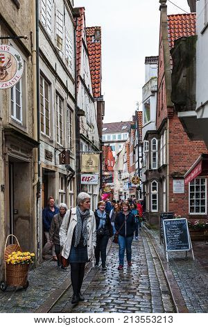 Visitors On Alley In Schnoor Quarter In Bremen