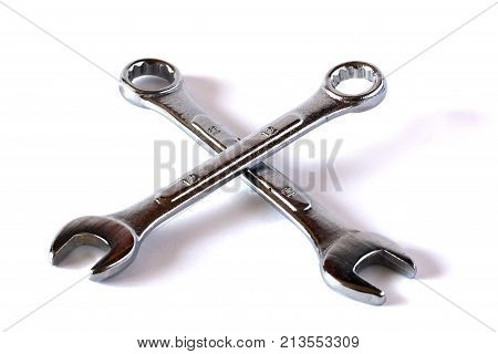 Two hand wrench tools spanner.Two Wrench Spanner Tool Isolated on White Background