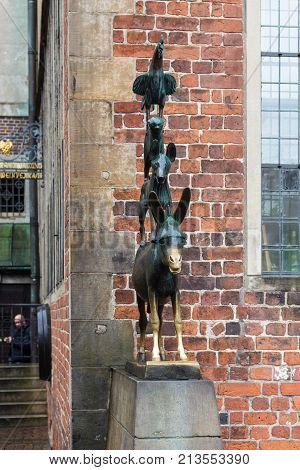Bronze Statue Of Bremen Town Musicians In Bremen