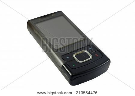 Black old cell phone isolate on white background
